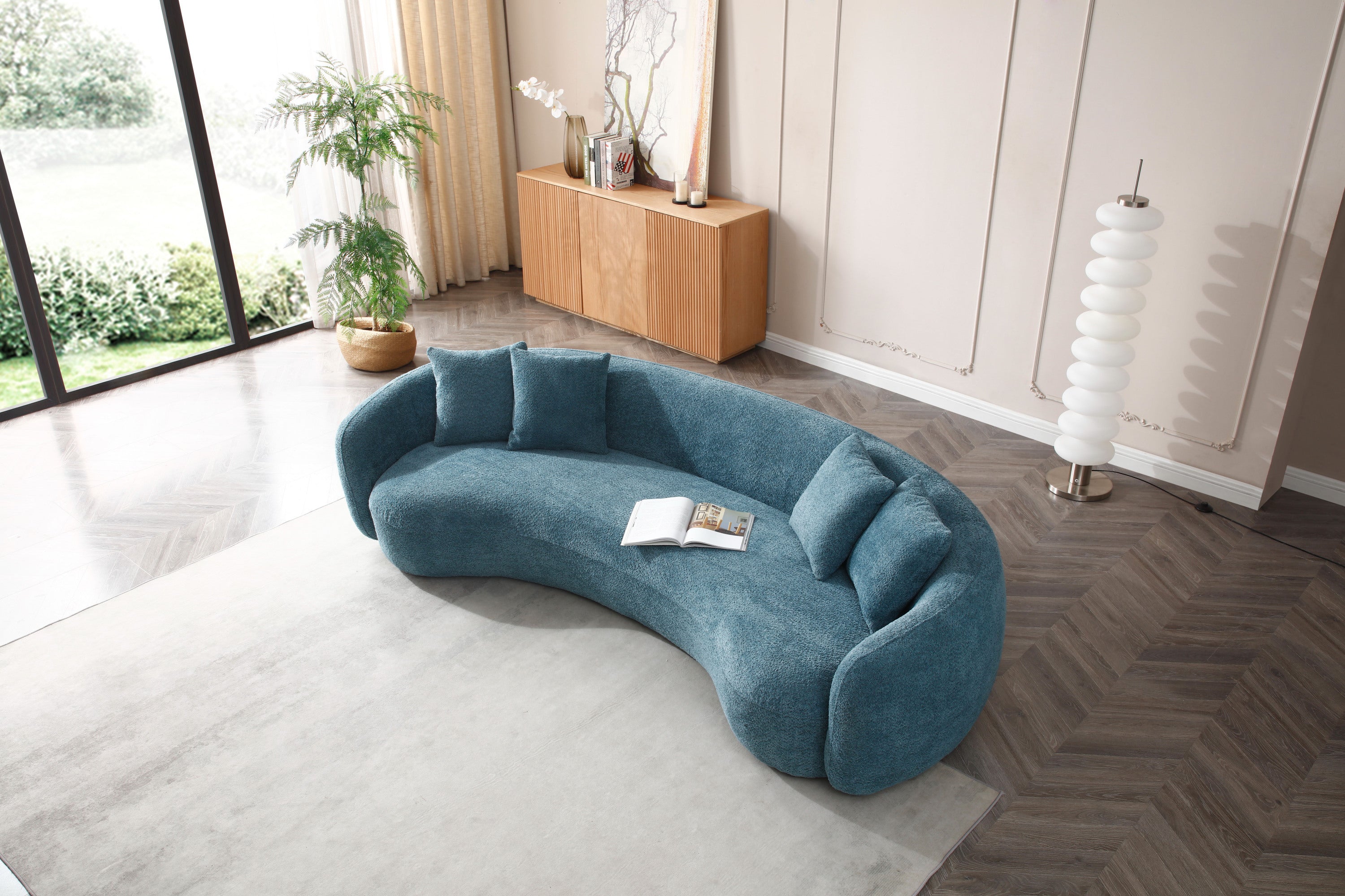 Modern Curved Sofa, Large Comfy Couch, Blue