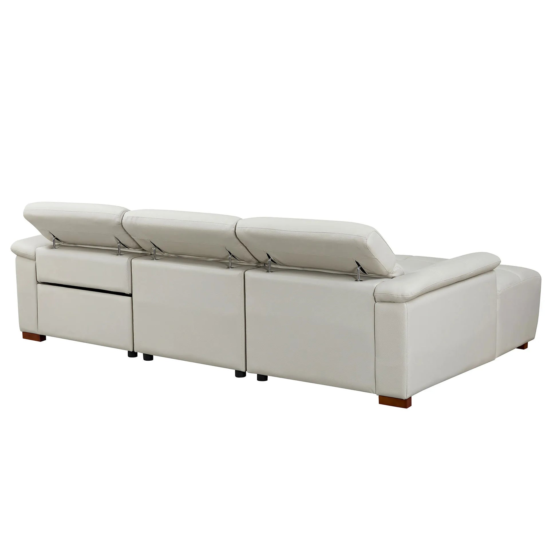 Genuine Leather Recliner Sofa, Modern Couch with Chaise, USB and Adjustable Headrest, Light Grey