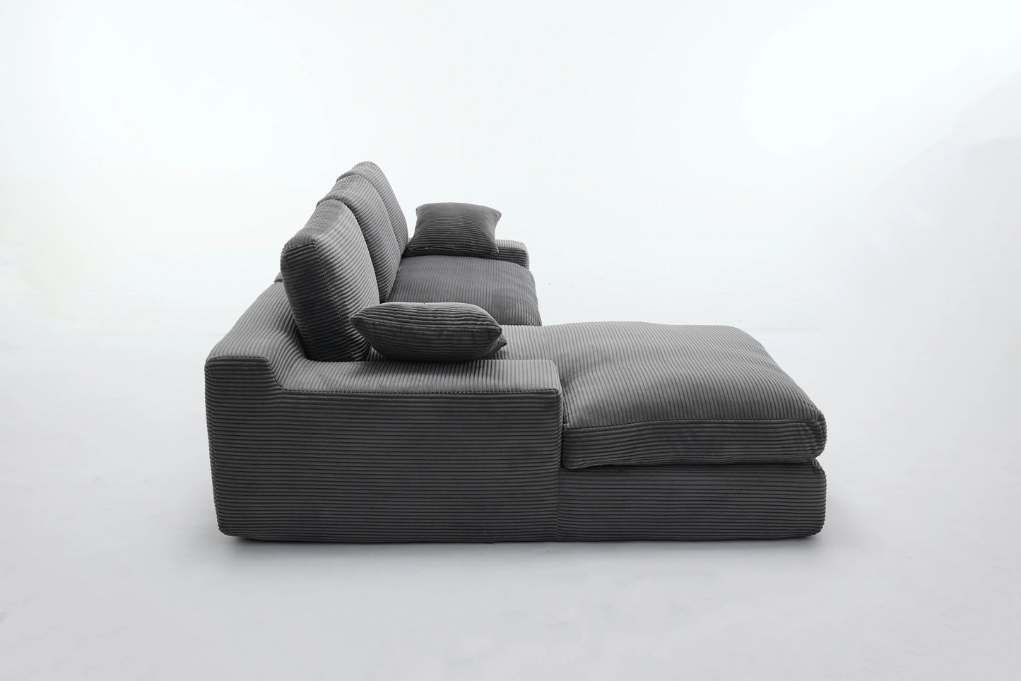 Chaise Lounge Sofa, L Shape Reversible Corduroy Couch Sectional, Grey