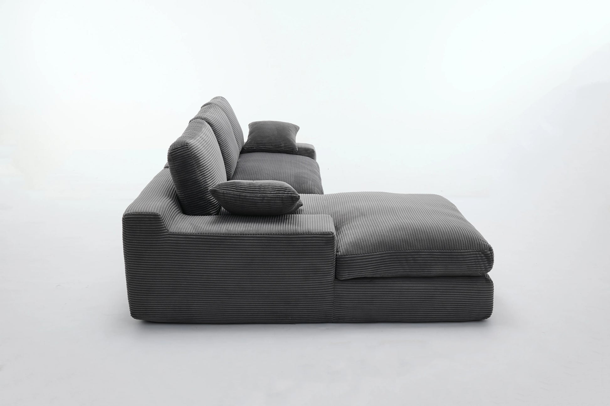 Chaise Lounge Sofa, L Shape Reversible Corduroy Couch Sectional, Grey