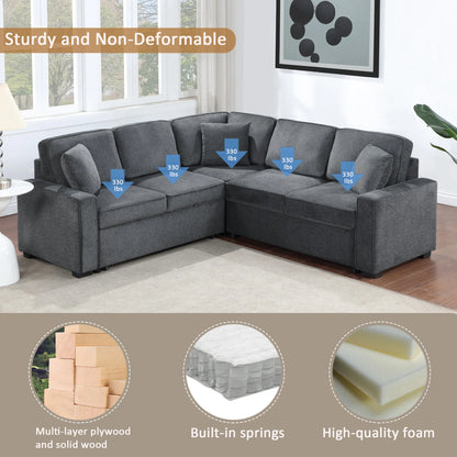 Louie Sleeper Sectional, Couch L Shape - Gray