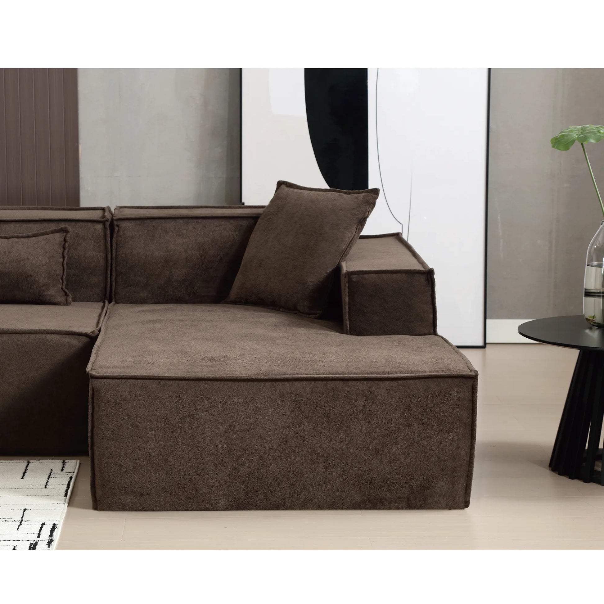 Modular Lounge Sofa, L Shaped Sectional with Chaise, Brown