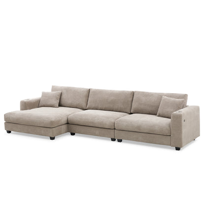 Deep Seat Corduroy Sofa, Large Sectional Couch with Chaise, Khaki