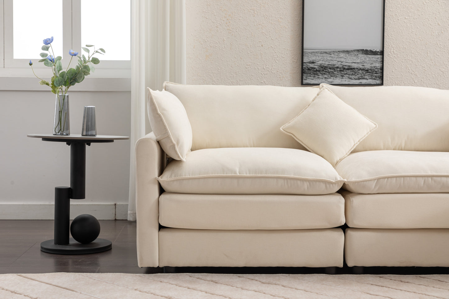 Louie Sofa L Shape, Modular Couch with Ottoman - Beige