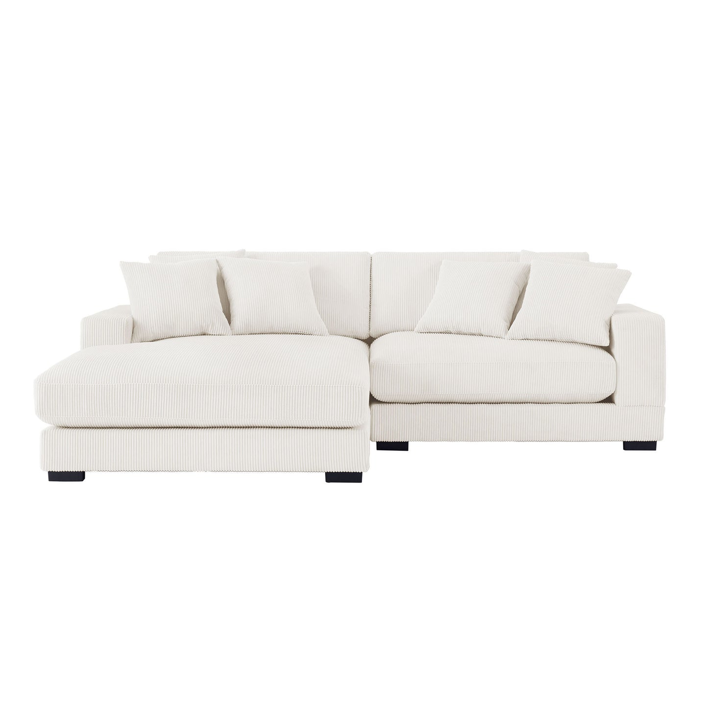Corduroy Sofa, L-Shaped Couch with Chaise Lounge, Beige