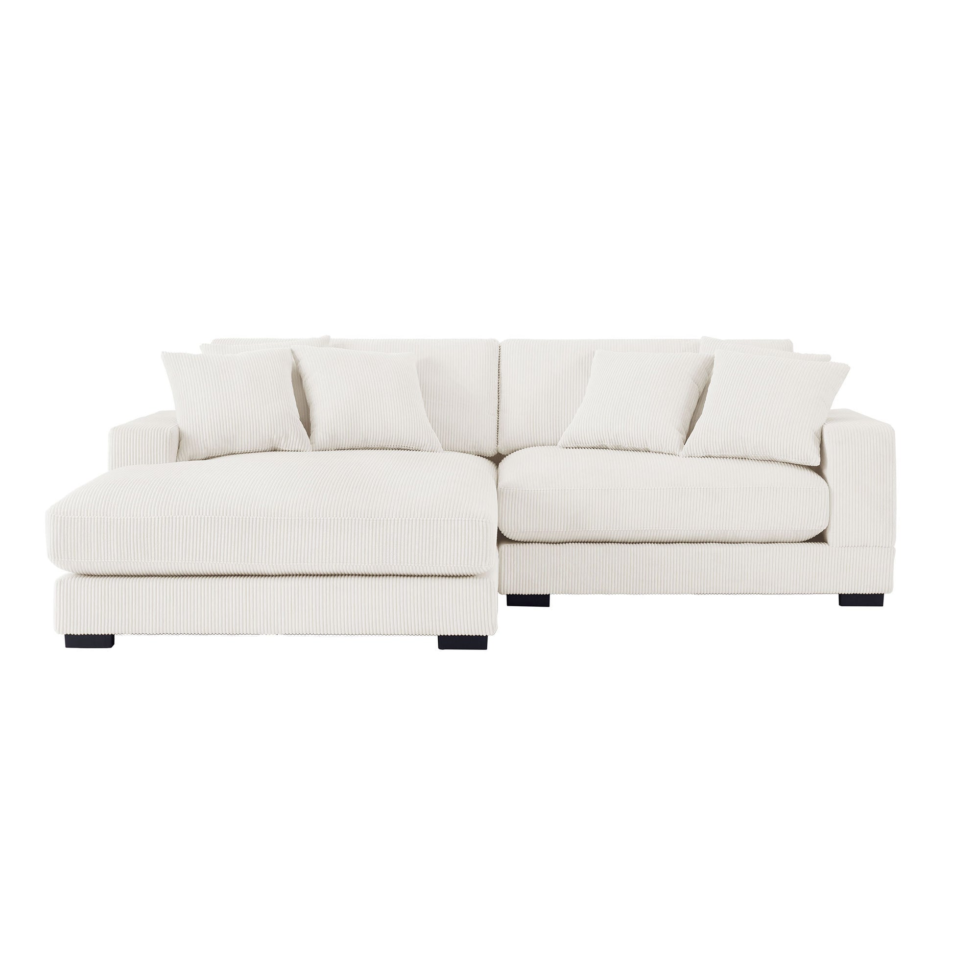 Corduroy Sofa, L-Shaped Couch with Chaise Lounge, Beige