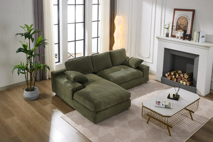 Chaise Lounge Sofa, L Shape Reversible Corduroy Couch Sectional, Green