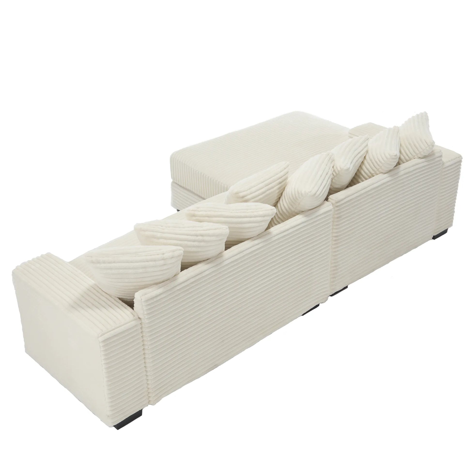 L Shaped Corduroy Couch, Plush Chaise Lounge Sofa, Beige
