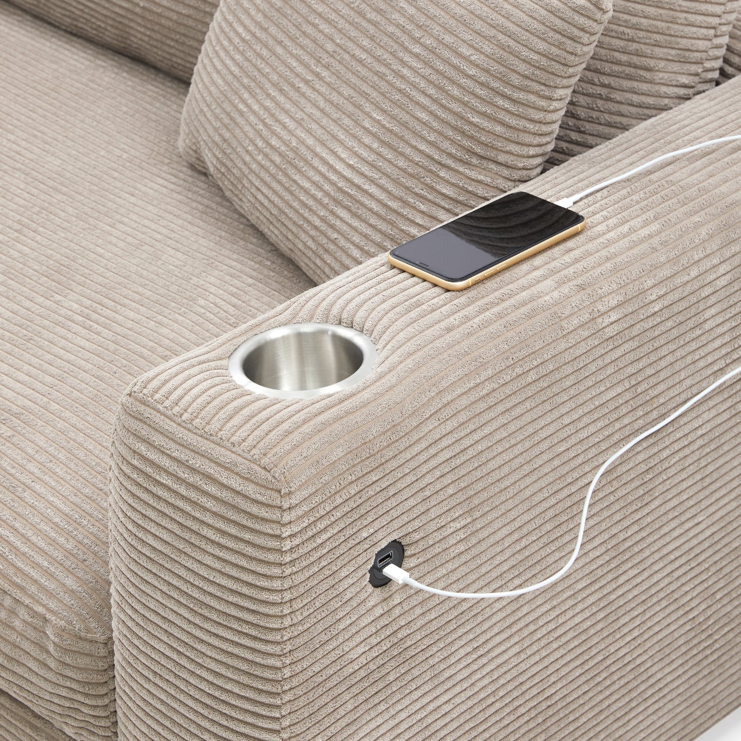 Deep Seat Corduroy Sofa, Large Sectional Couch with Chaise, Khaki