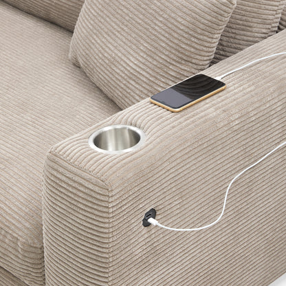Deep Seat Corduroy Sofa, Large Sectional Couch with Chaise, Khaki