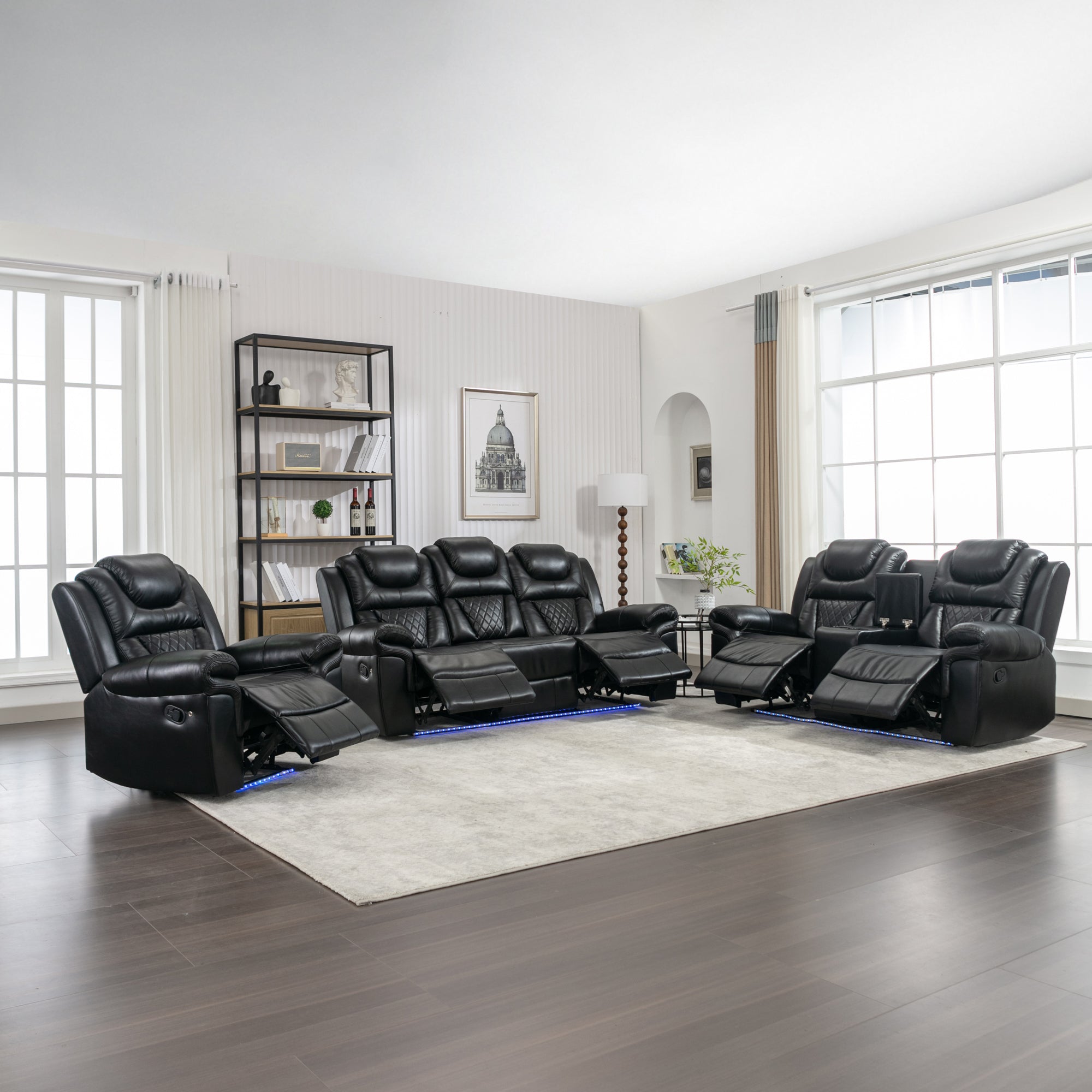 Louie Luxury Recliner Sofa Set, Home Theater Seating with LED Lights