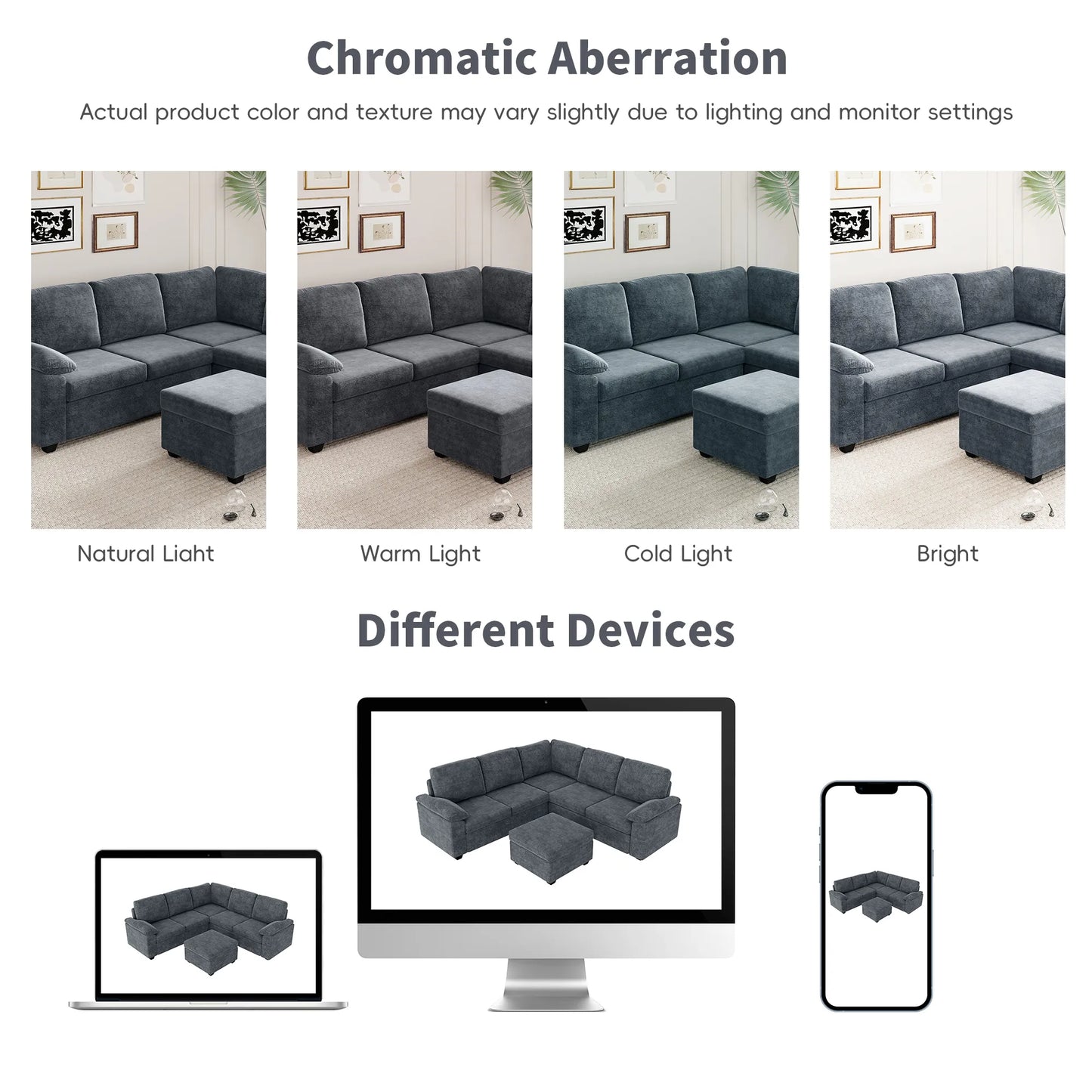 Modern L-Shape Velvet Sectional Sofa, Corner Couch with Ottoman, Grey