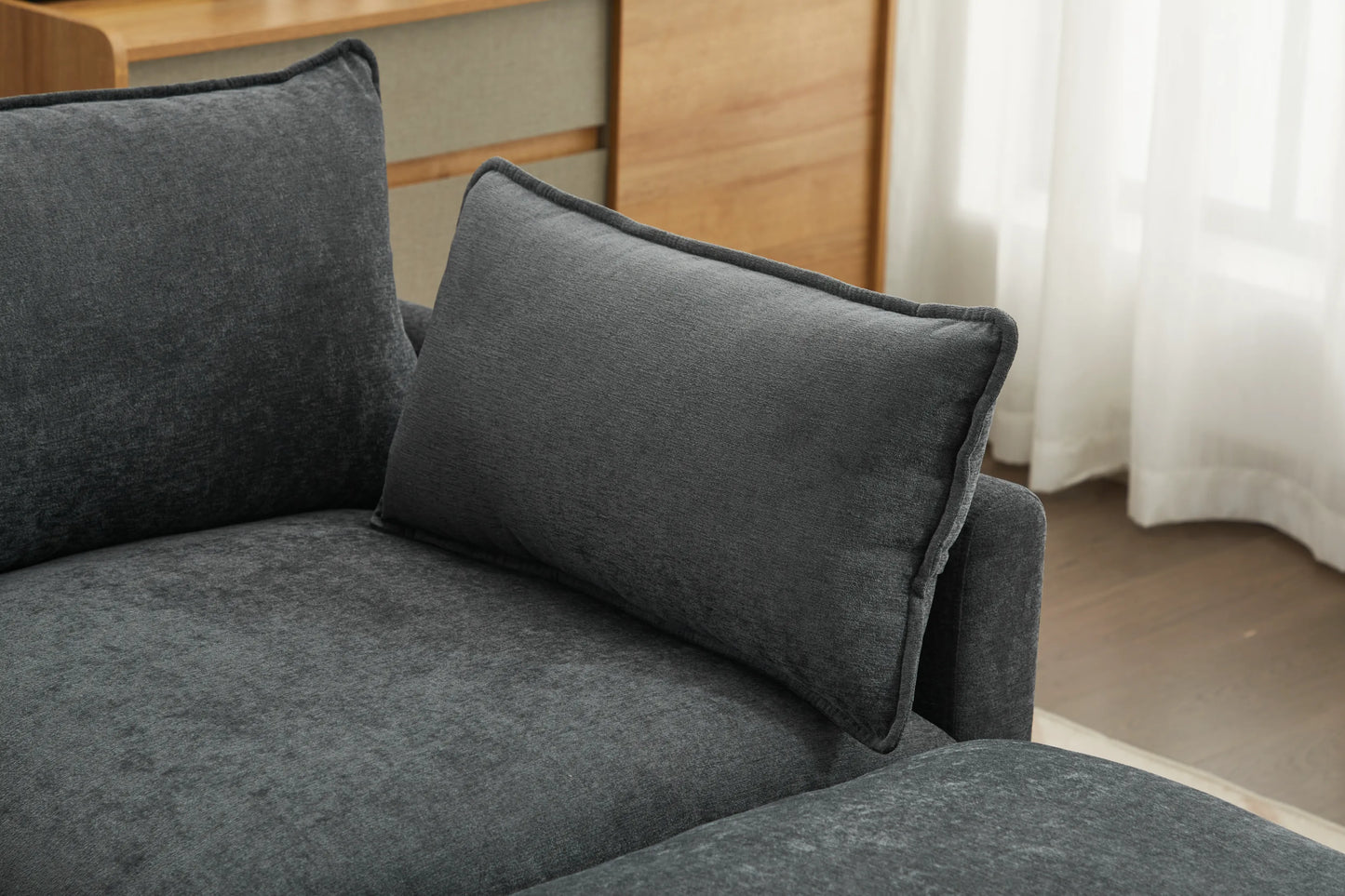3 Seater Sofa, L Shaped Couch with Ottoman, Beige/Gray/Green