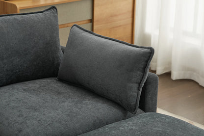 3 Seater Sofa, L Shaped Couch with Ottoman, Beige/Gray/Green