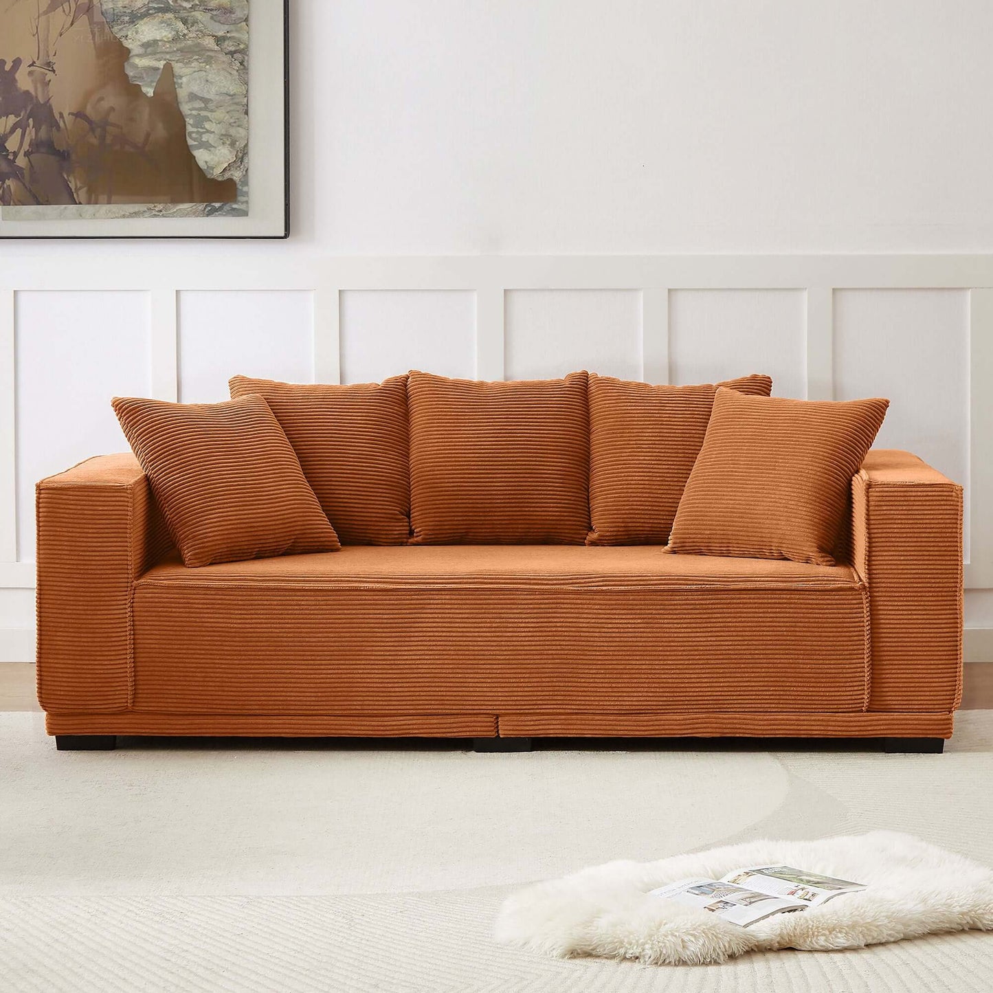 Louie Modern Corduroy Sofa, 3-Seater Couch for Living Room, Bedroom, Apartment - Orange