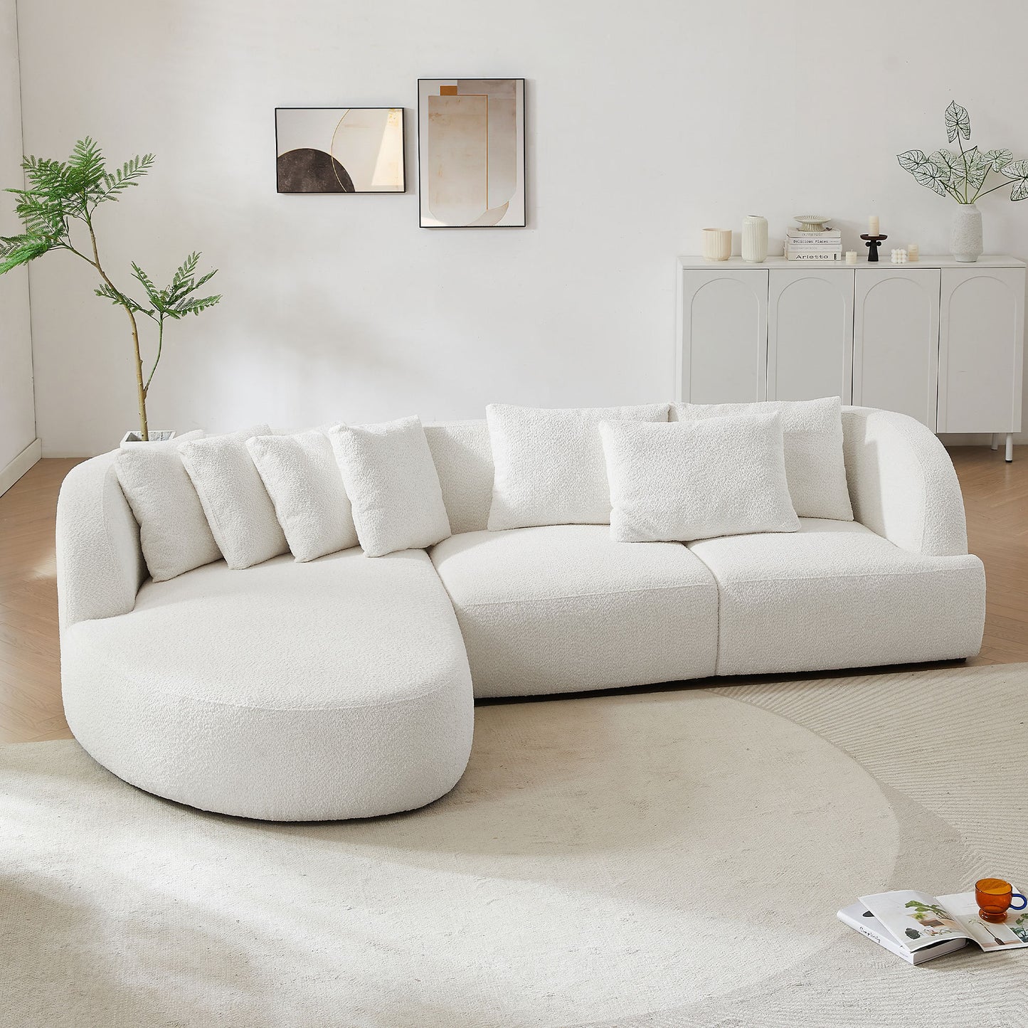 Deep Seat Couch with Chaise Lounge, Curved Corner Sectional, Beige