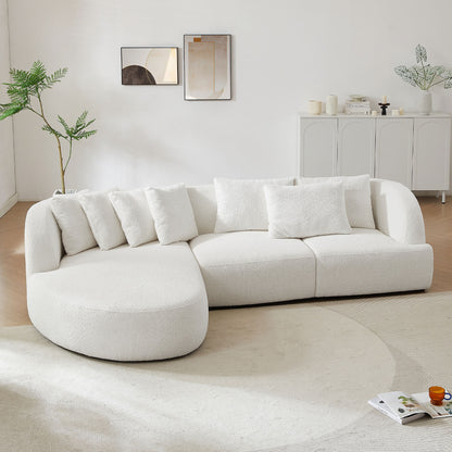 Deep Seat Couch with Chaise Lounge, Curved Corner Sectional, Beige