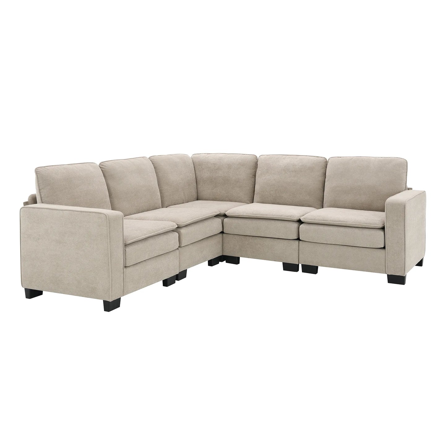 Corner Sectional Sofa, L-Shaped Comfy Couch, Khaki