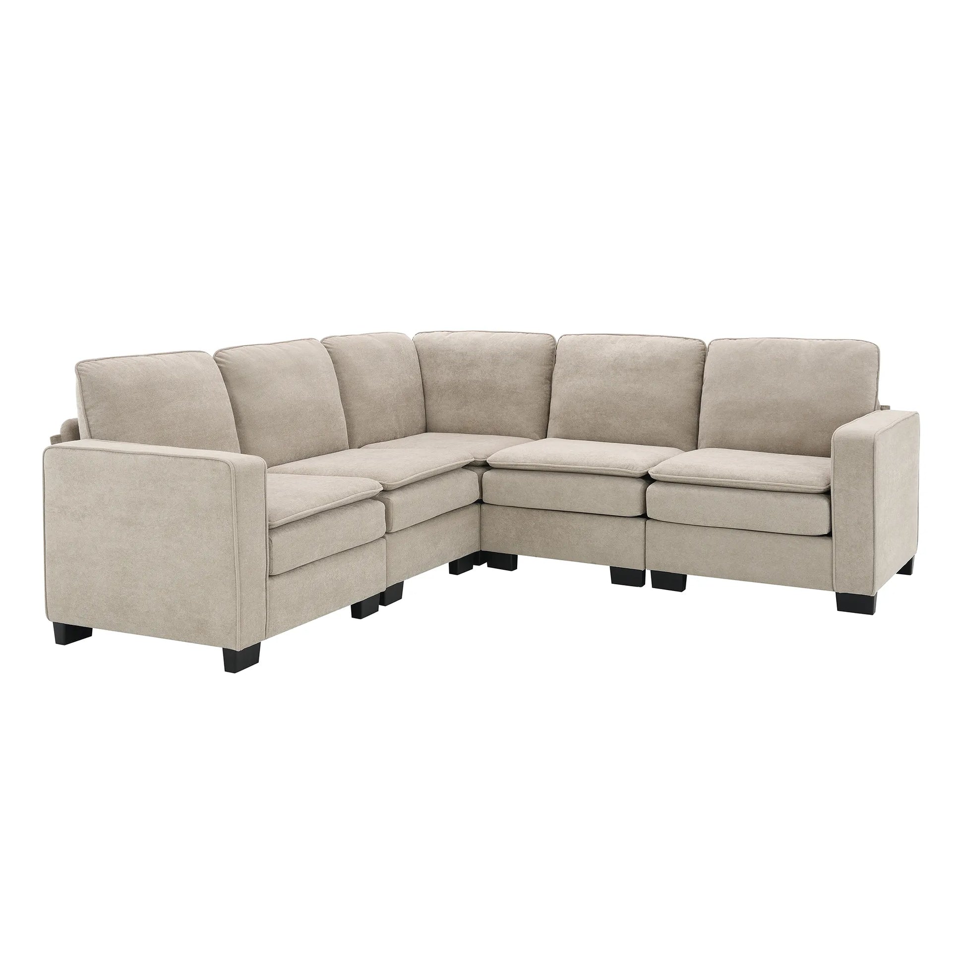 Corner Sectional Sofa, L-Shaped Comfy Couch, Khaki