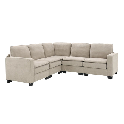 Corner Sectional Sofa, L-Shaped Comfy Couch, Khaki