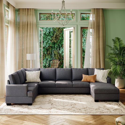 Modern U-Shape Sectional, Couch with Chaise Lounge, Grey