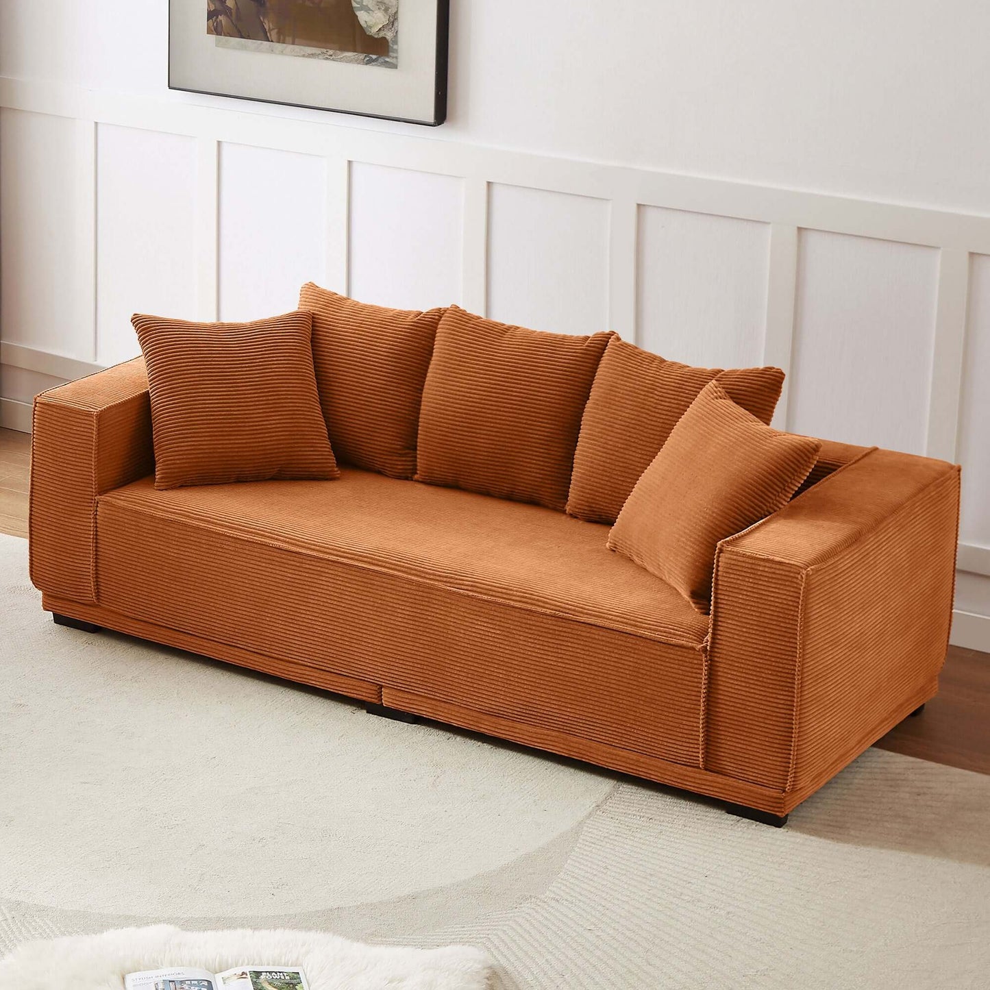 Louie Modern Corduroy Sofa, 3-Seater Couch for Living Room, Bedroom, Apartment - Orange