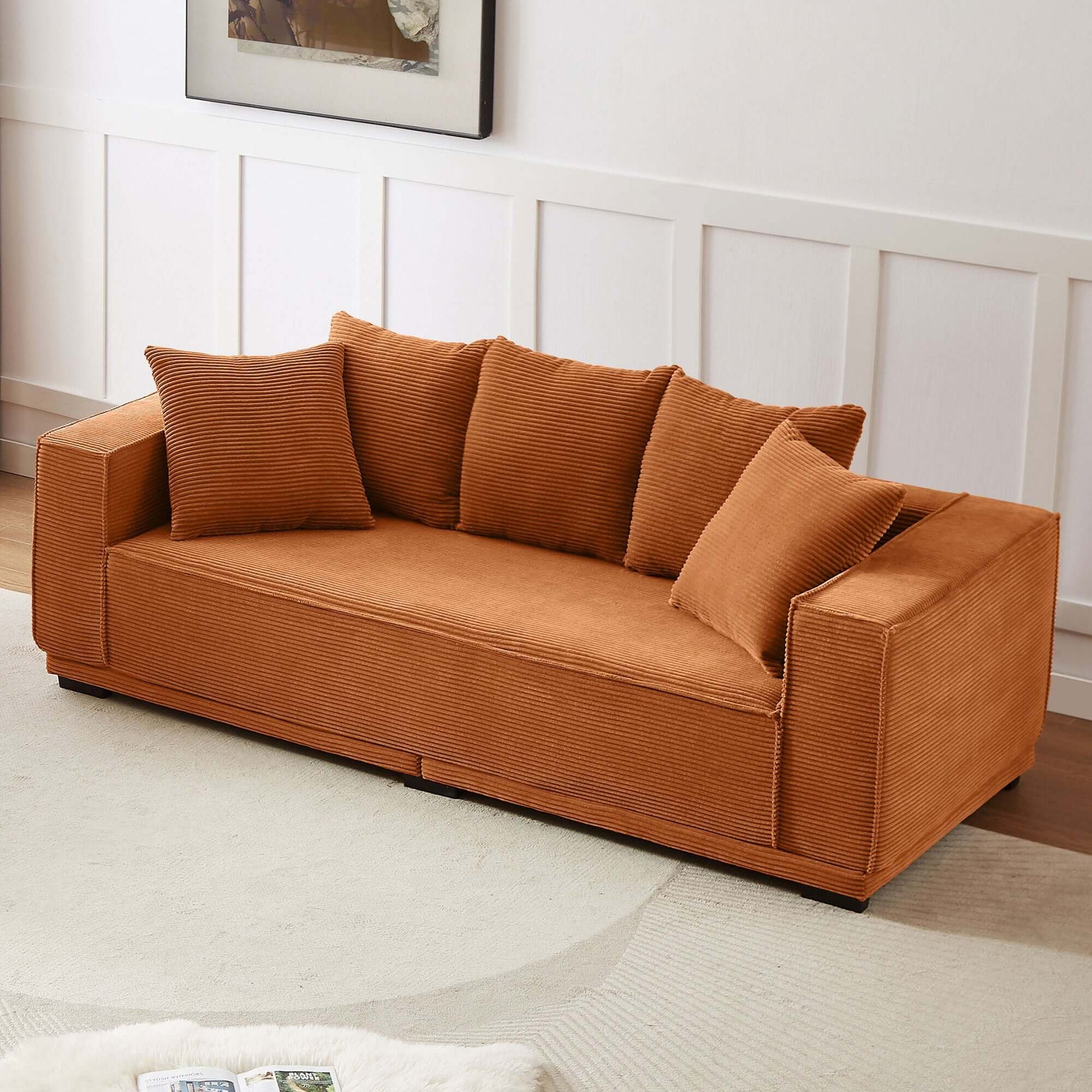 Louie Modern Corduroy Sofa, 3-Seater Couch for Living Room, Bedroom, Apartment - Orange