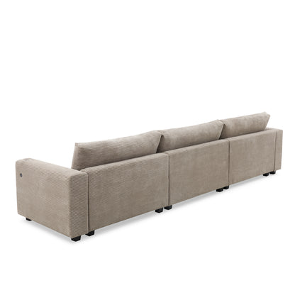 Deep Seat Corduroy Sofa, Large Sectional Couch with Chaise, Khaki