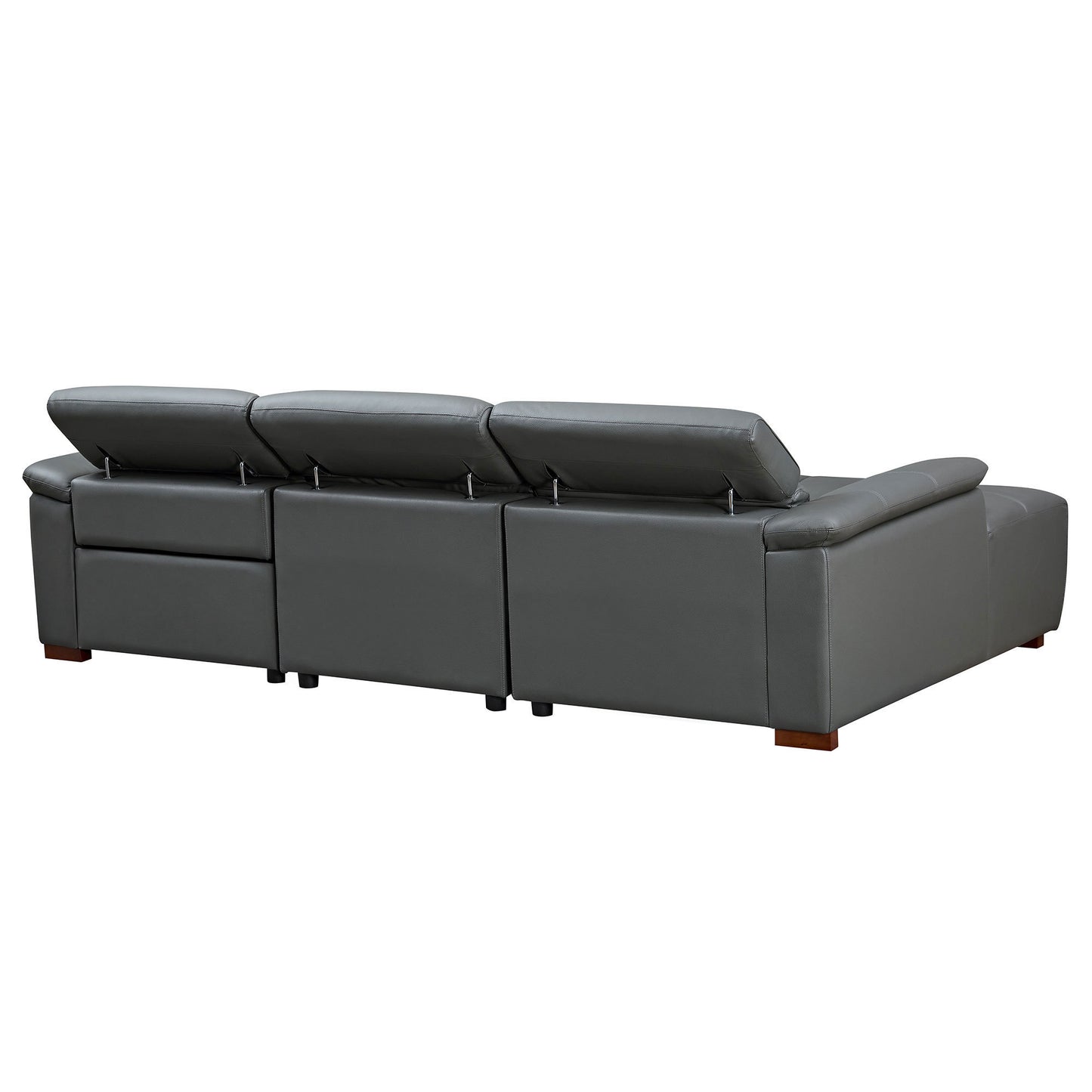 Genuine Leather Recliner Sofa, Modern Couch with Chaise, USB and Adjustable Headrest, Dark Grey