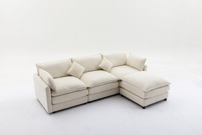 Louie Sofa L Shape, Modular Couch with Ottoman - Beige