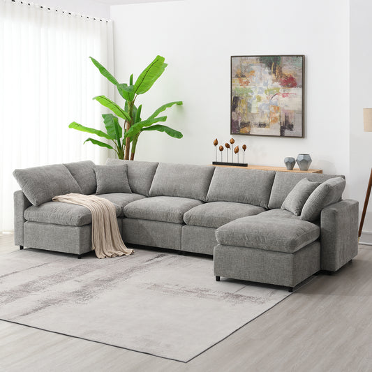 Cloud Couch Sectional, Modular L Shaped Sofa with Ottoman, Gray