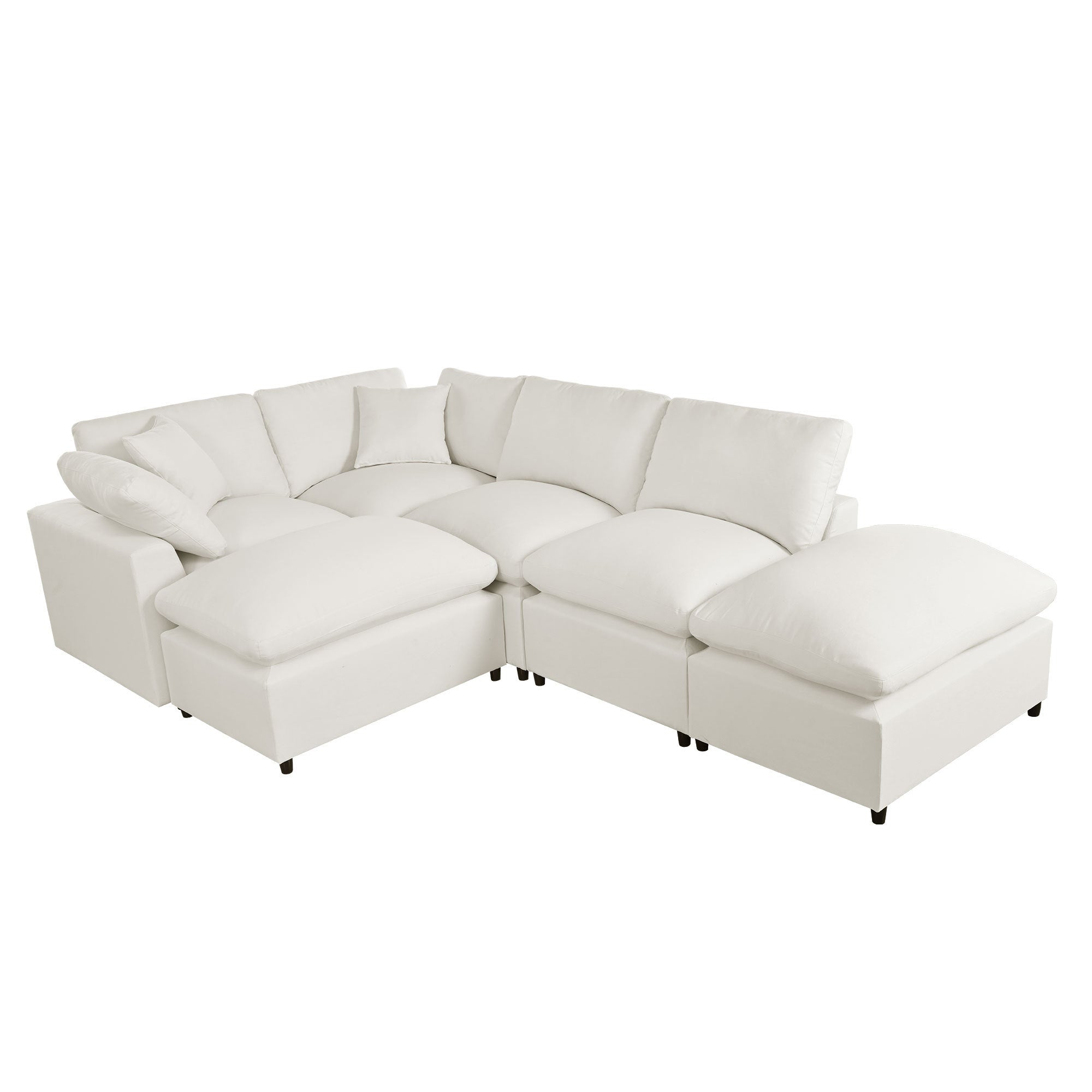 U Shaped Sectional, Large Modular Couch with Ottomans, Beige