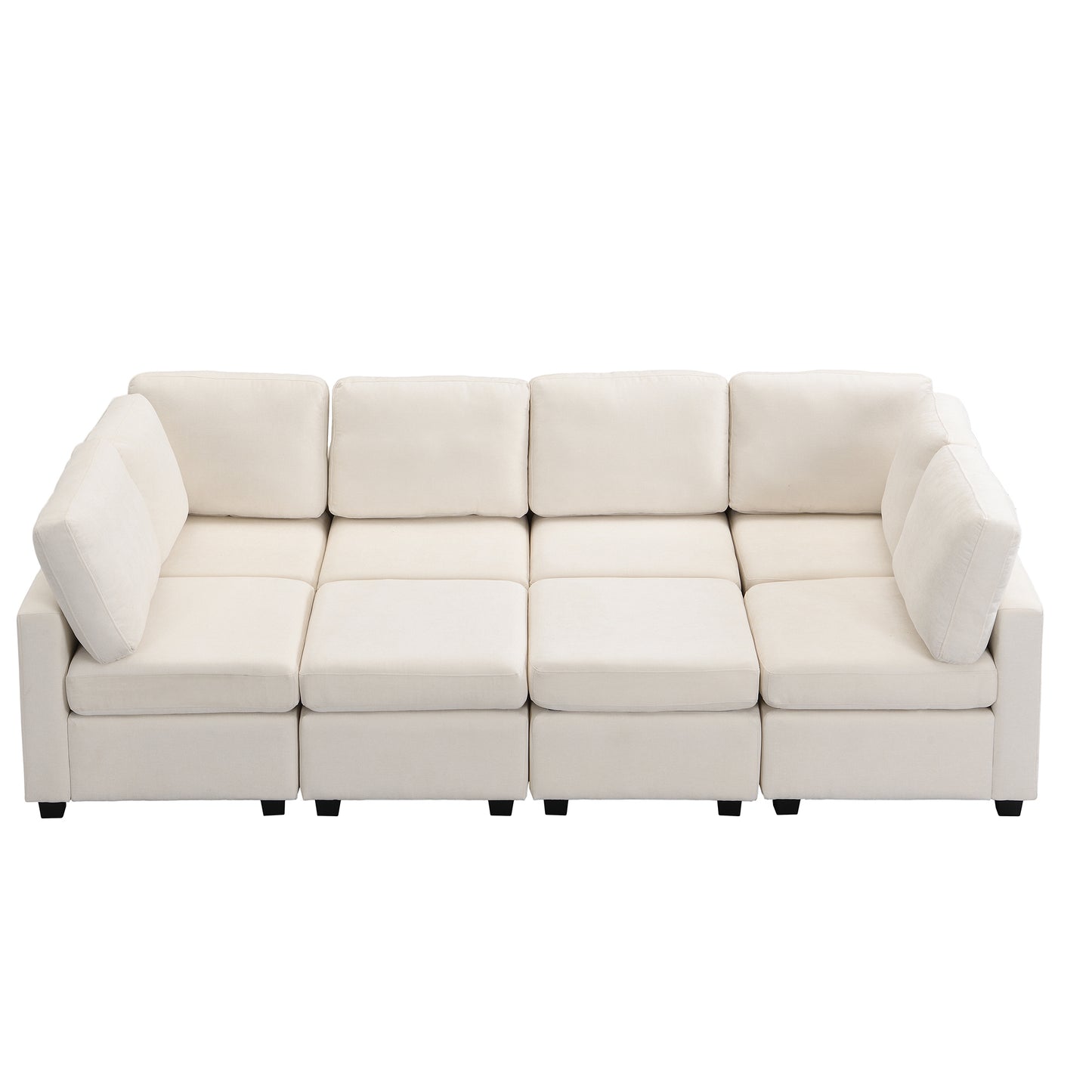 U Shaped Couch, Chenille Sectional Sofa with Ottoman, Beige