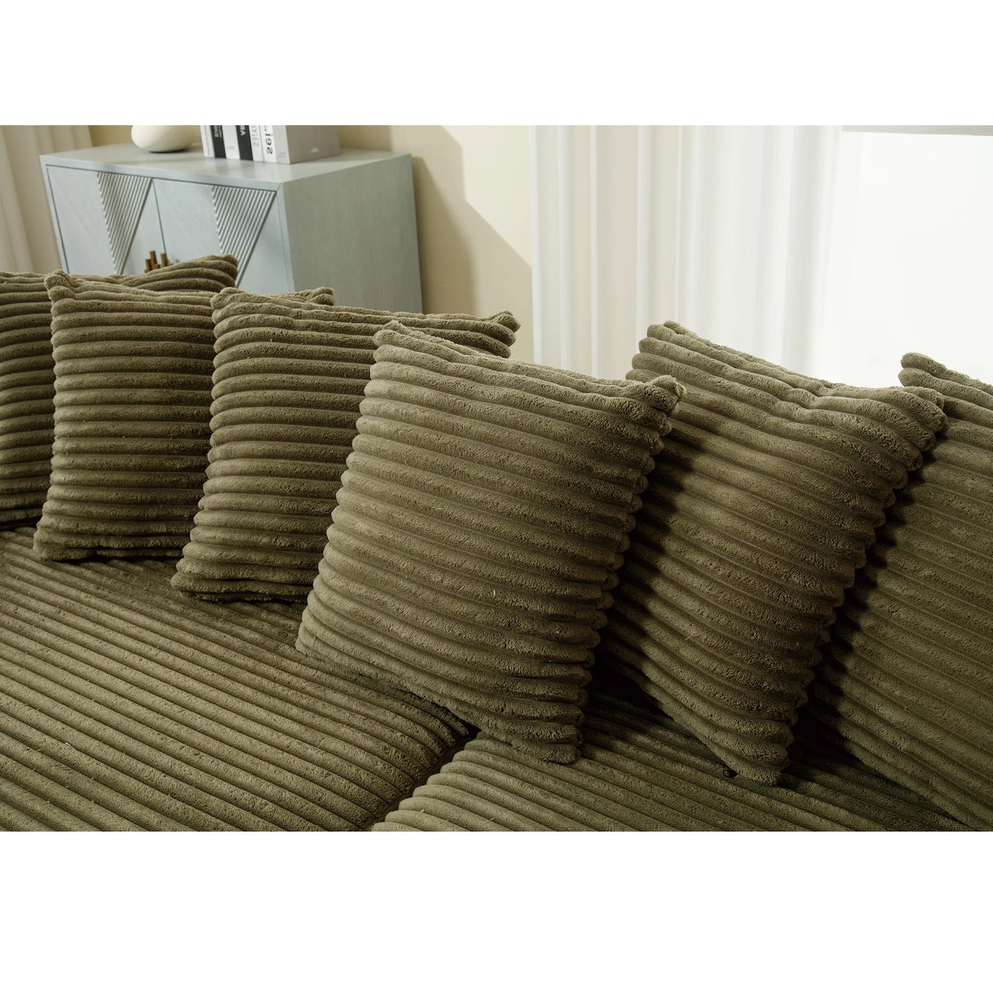 L Shaped Corduroy Couch, Plush Chaise Lounge Sofa, Green