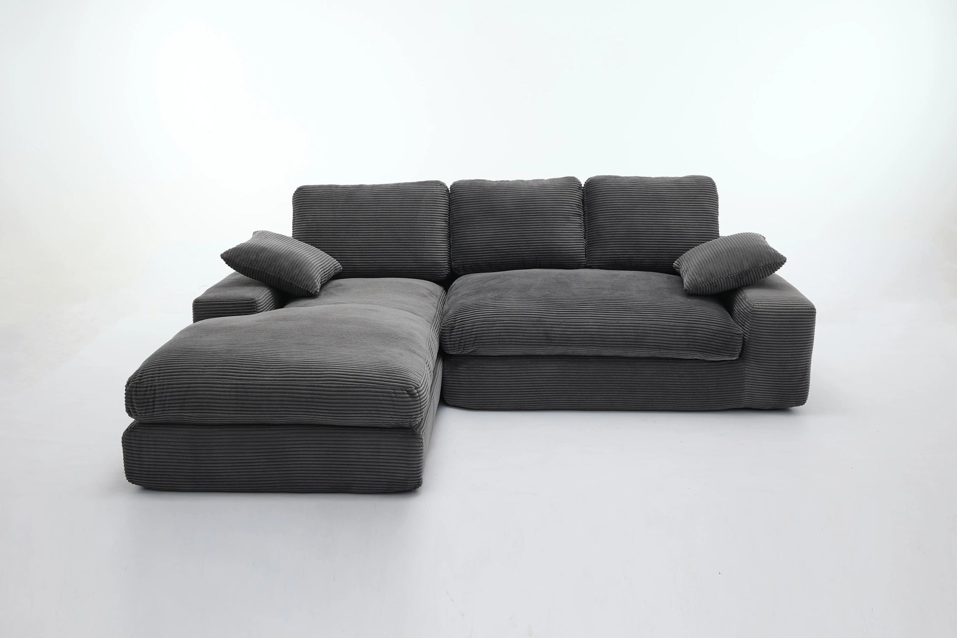 Chaise Lounge Sofa, L Shape Reversible Corduroy Couch Sectional, Grey