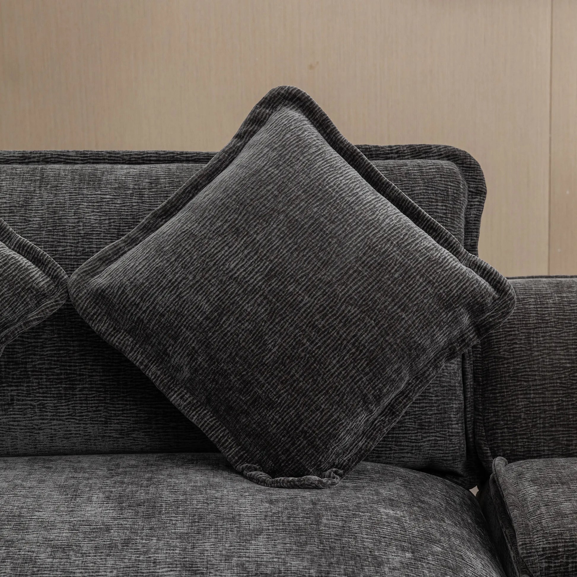 Plush Couch, Deep Seat Couch with Ottomans, Black
