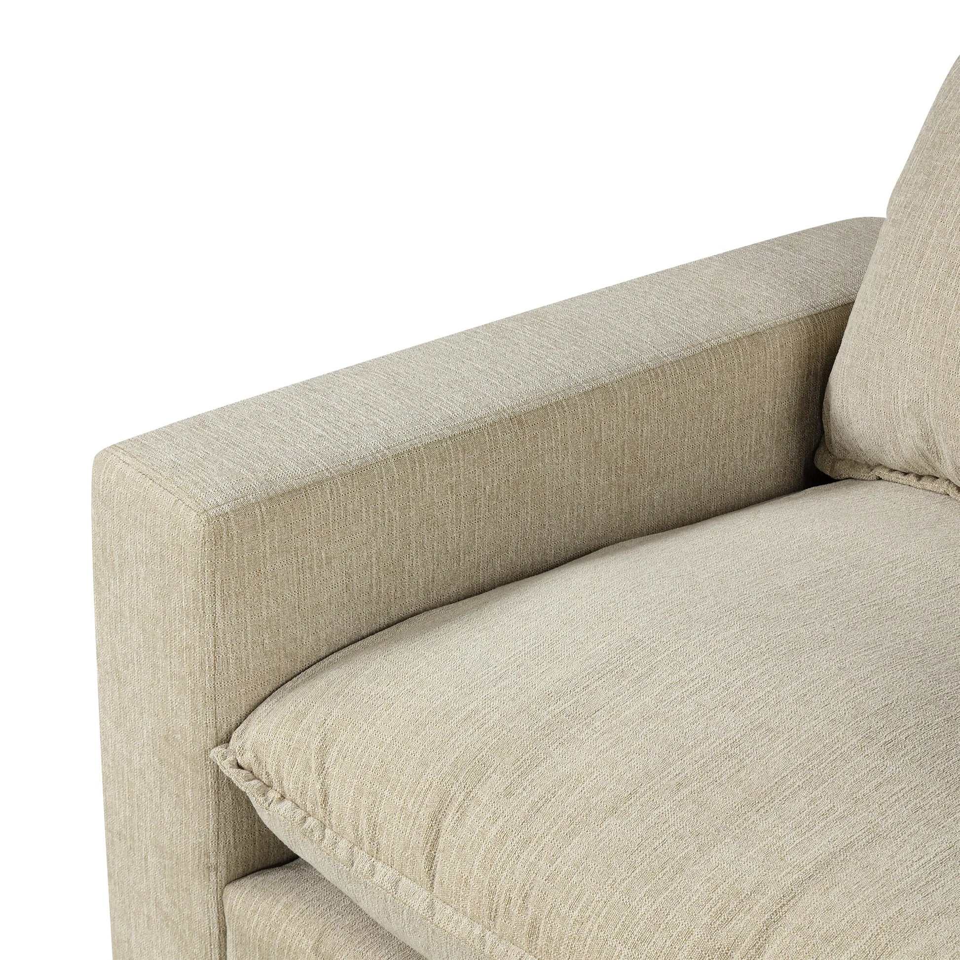 Comfy Sectional Cloud Couch, Chenille Sofa with Ottoman, Beige