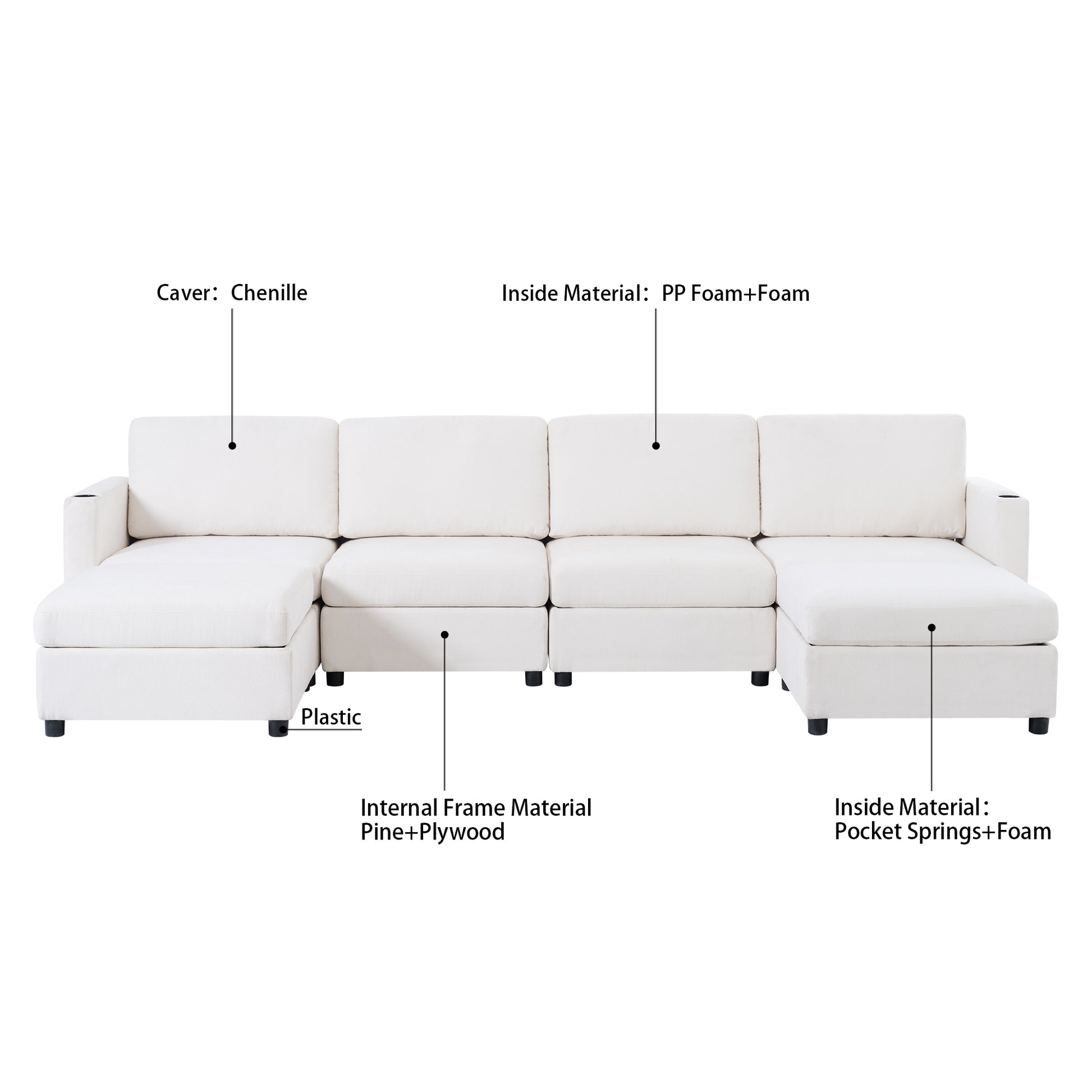 Large Sectional Couch with Storage, Sofa with Chaise- Beige