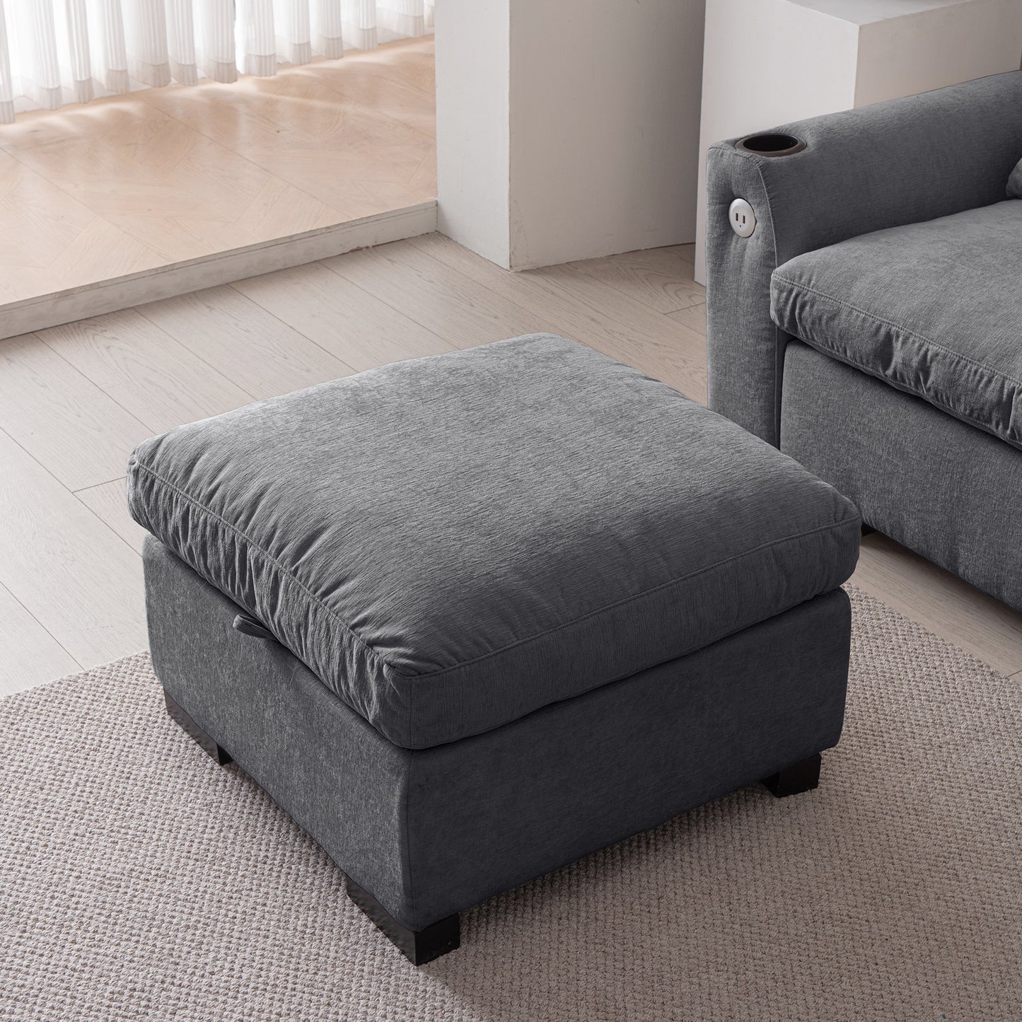 Louie Sectional Couch with Chaise, Sofa L-Shape with Ottoman Storage - Gray