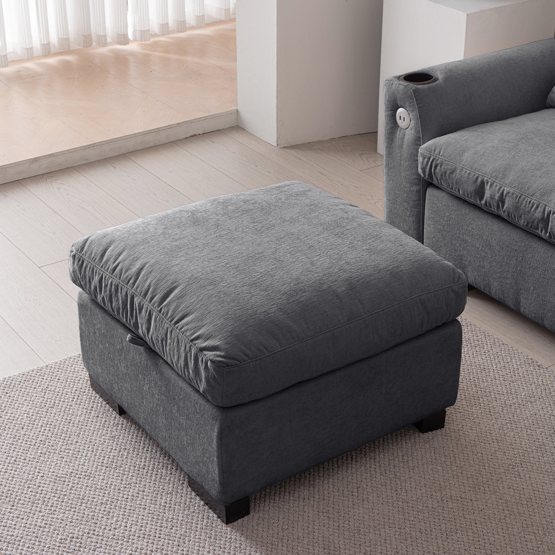 Louie Sectional Couch with Chaise, Sofa L-Shape with Ottoman Storage - Gray