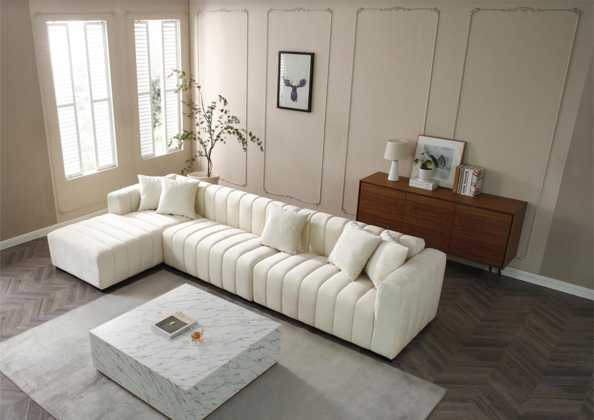 Modern Sofa Sectional, Large Velvet Couch with Left Chaise, Beige