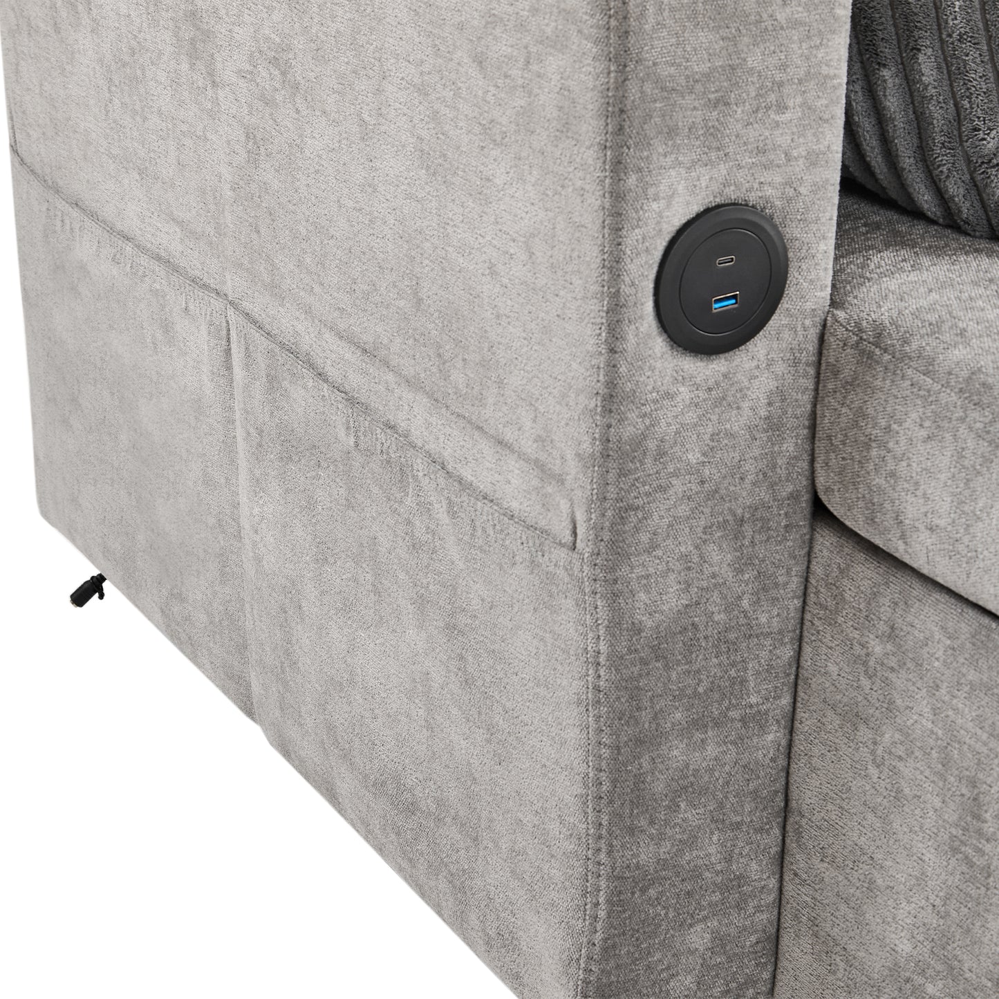 Corduroy Couch with Chaise Sleeper, Sectional Sofa Pull-Out, Grey