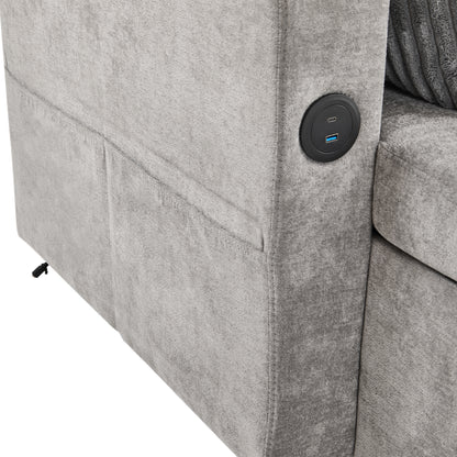 Corduroy Couch with Chaise Sleeper, Sectional Sofa Pull-Out, Grey