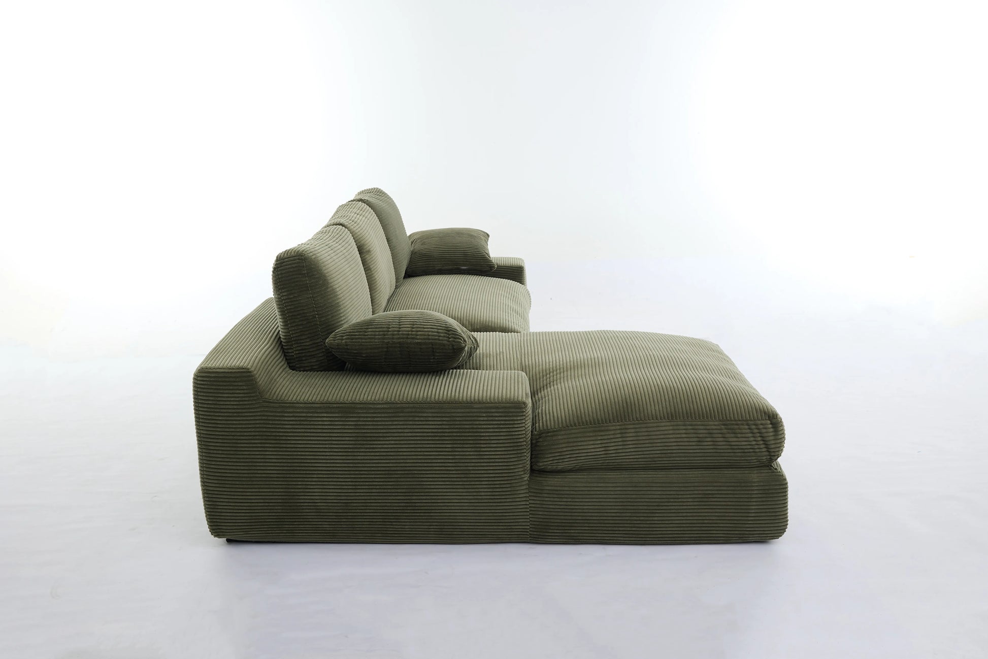 Chaise Lounge Sofa, L Shape Reversible Corduroy Couch Sectional, Green
