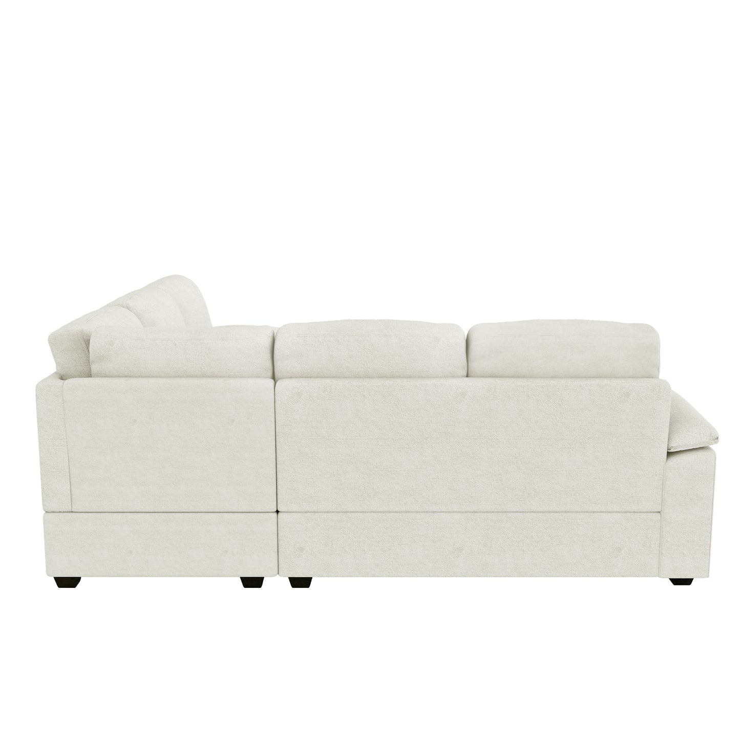 Modern L-Shape Velvet Sectional Sofa, Corner Couch with Ottoman, Beige