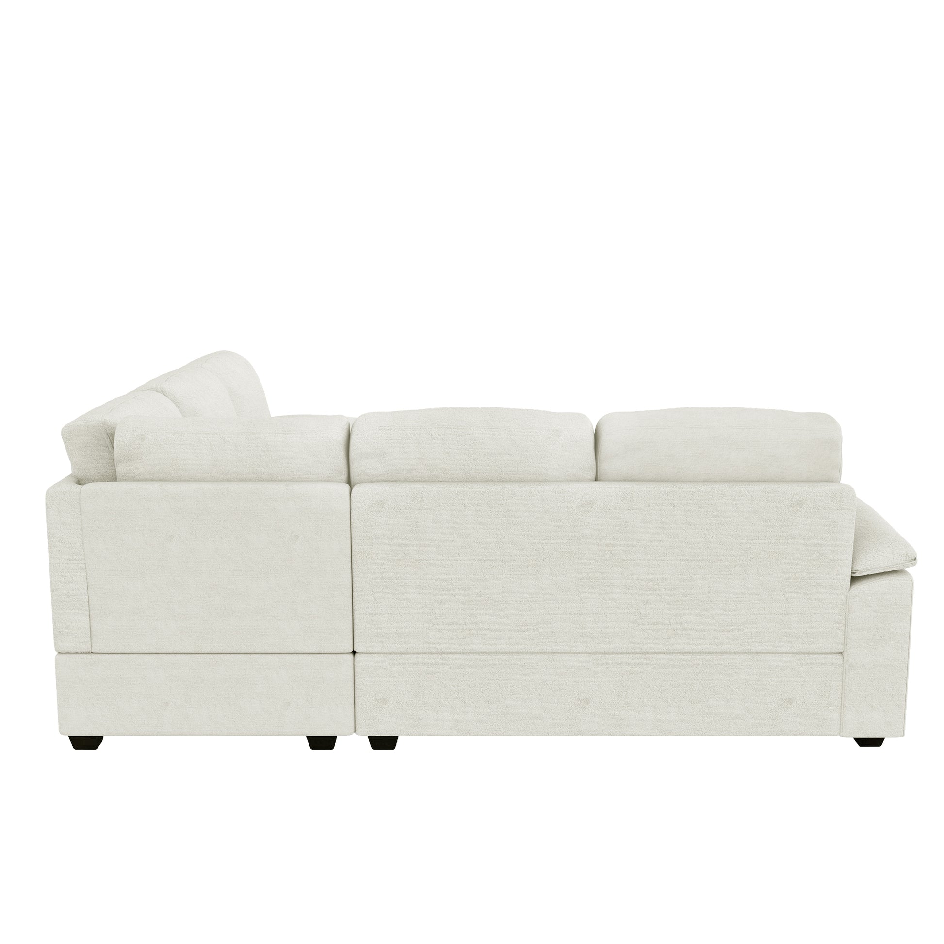 Modern L-Shape Velvet Sectional Sofa, Corner Couch with Ottoman, Beige
