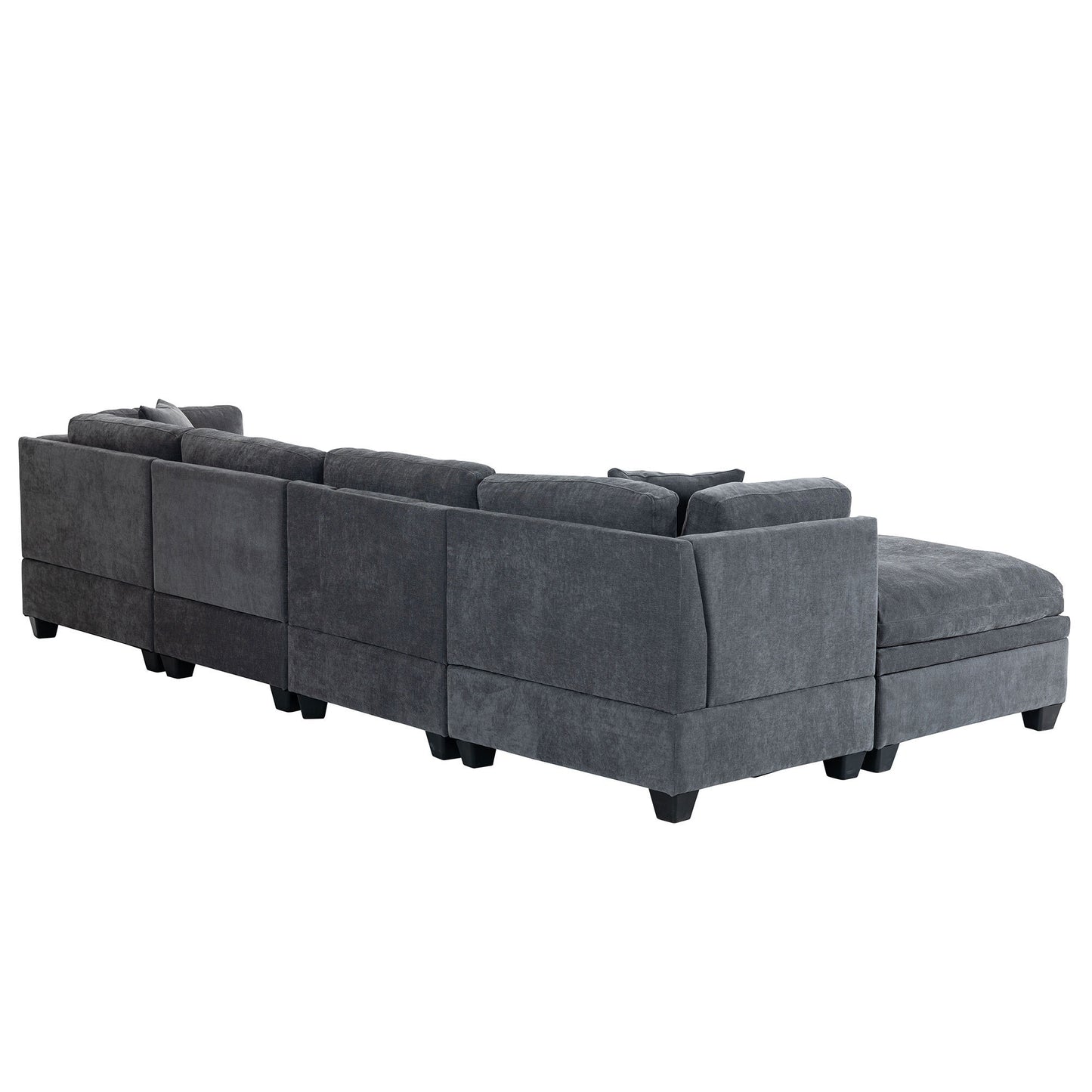 Modular Sofa with Removable Storage Ottoman, 5 Seat Sectional sofa with 2 Hidden Cup Holders
