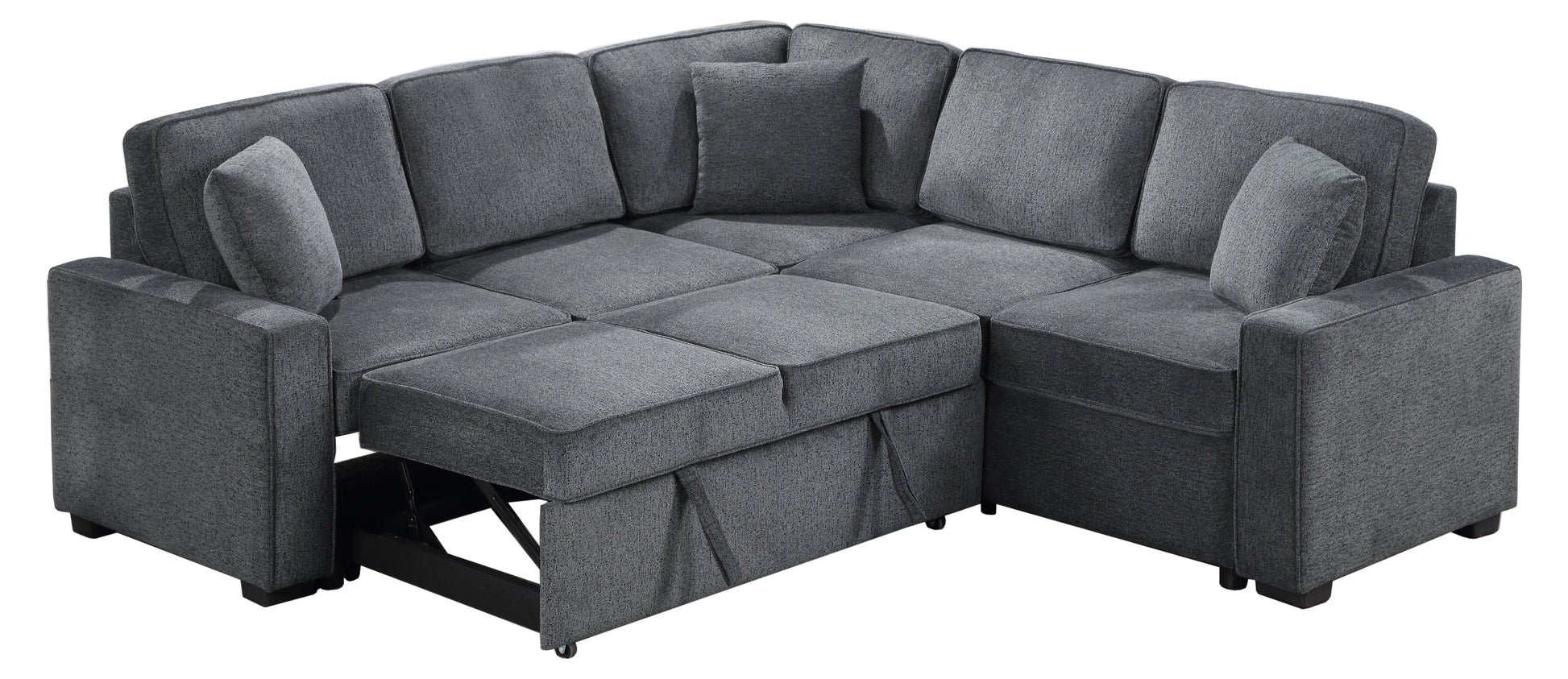 Louie Sleeper Sectional, Couch L Shape - Gray