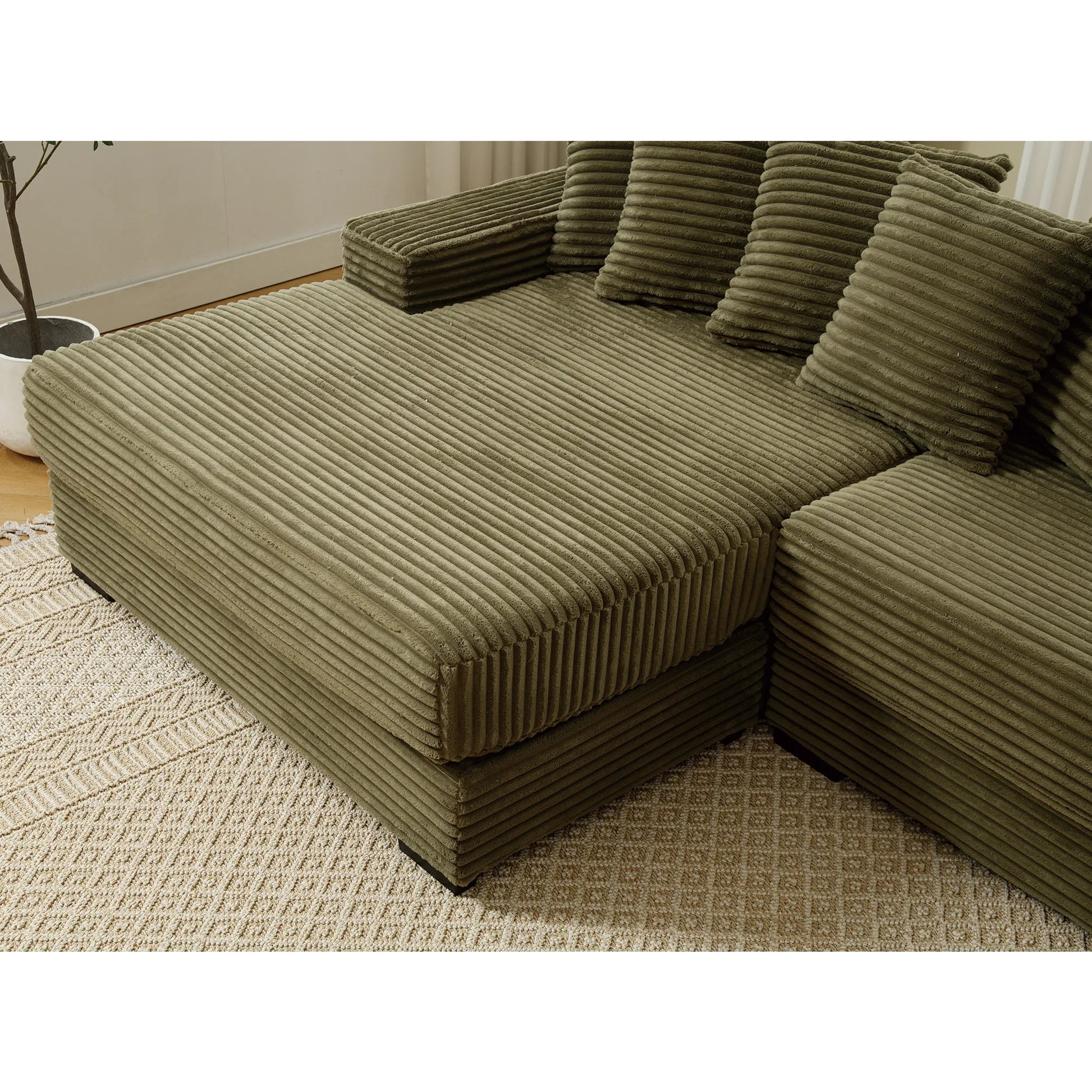 L Shaped Corduroy Couch, Plush Chaise Lounge Sofa, Green