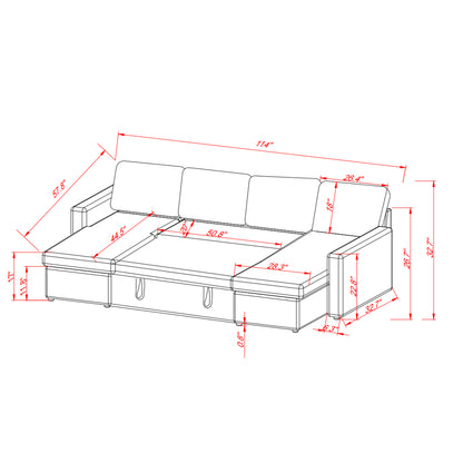 Louie Sofa Chaise Sleeper, Corduroy Couch with Double Chaise Storage - Dark Gray